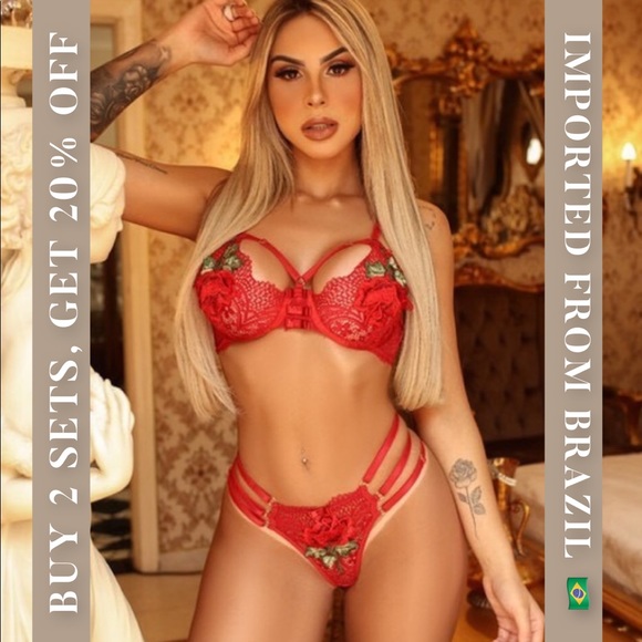 Flower embroidered wired bra & panty -2 piece set - Picture 2 of 8